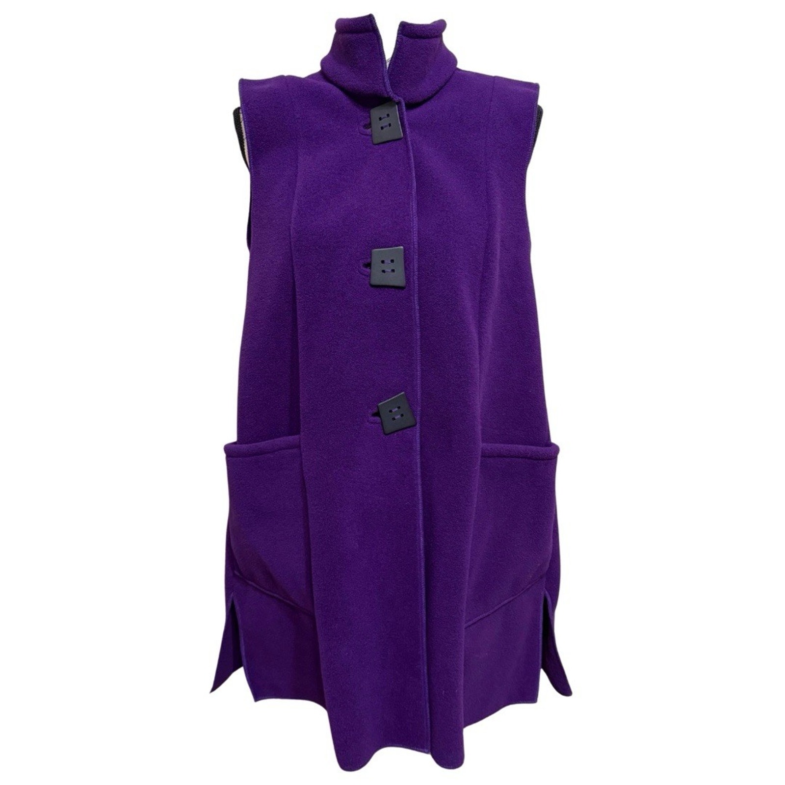Janska Sleeveless Fleece Jacket Vest Size M Purple Buttons Pockets A-Line New